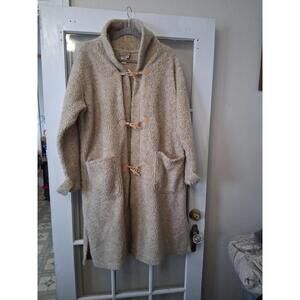 Coldwater Creek  Oatmeal Long Teddy Jacket Coat Duster Fleece w/Toggles PL I1